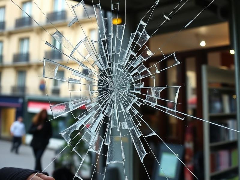 Vitrine commerciale brisée — avant